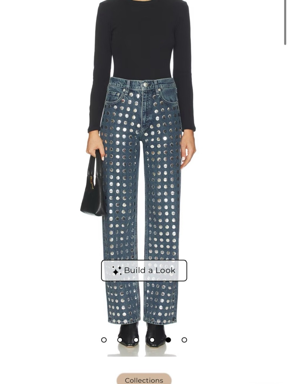 Studded Mirror-Disc Straight Jeans - Blue